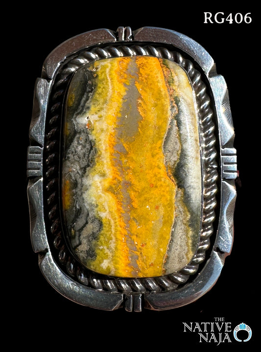Large Navajo Eddie Secatero Bumblebee & Sterling Silver Statement Ring Size 7 RG406