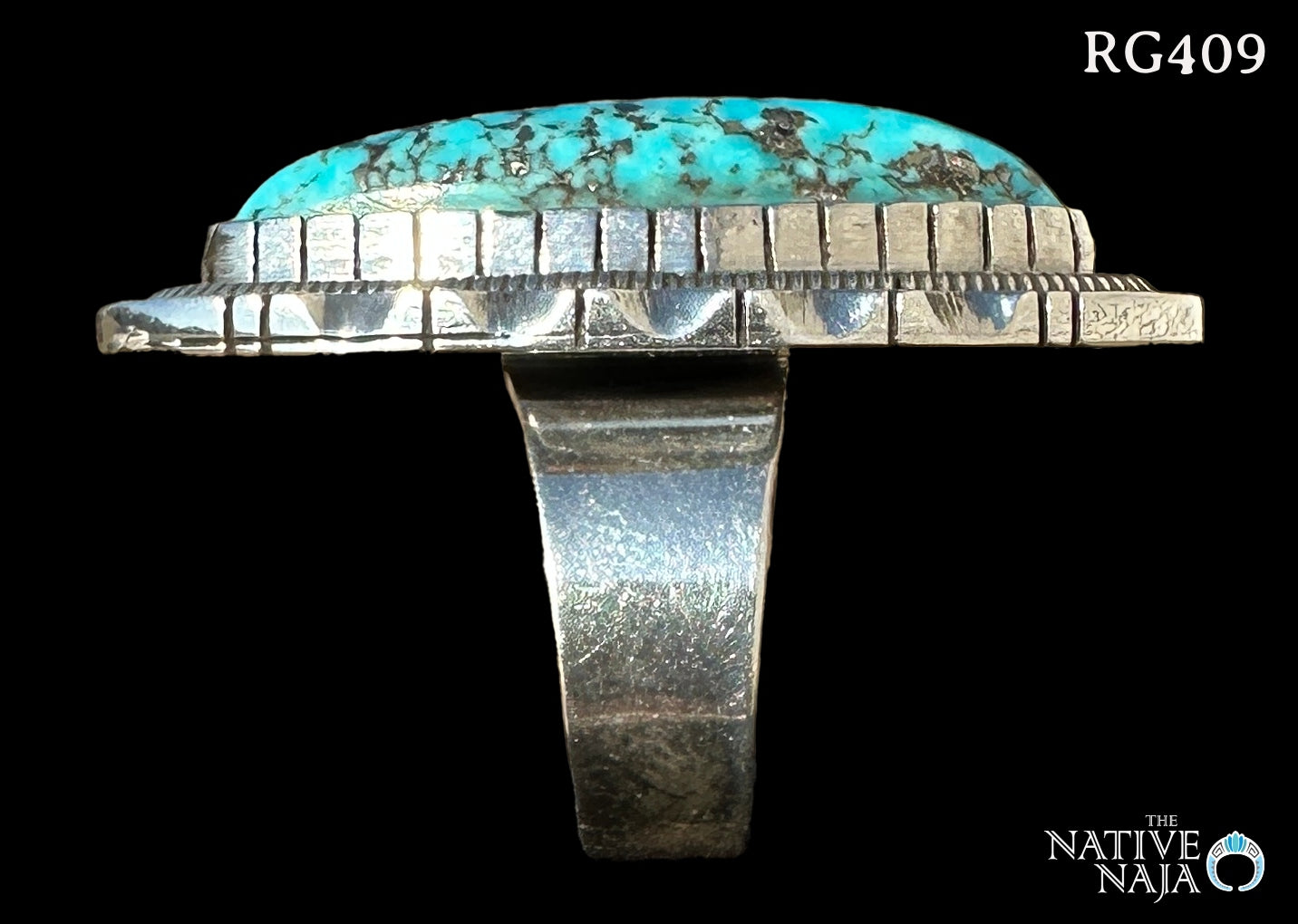 Navajo Walter Vandever Kingman Turquoise & Sterling Silver Ring Size Adj RG409