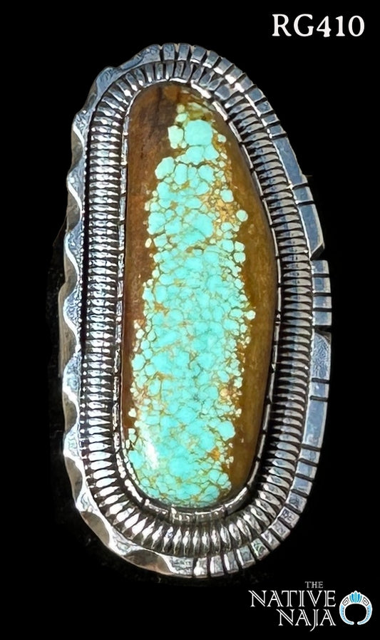 Navajo Walter Vandever Mine #8 Turquoise & Sterling Silver Ring Size Adj RG410