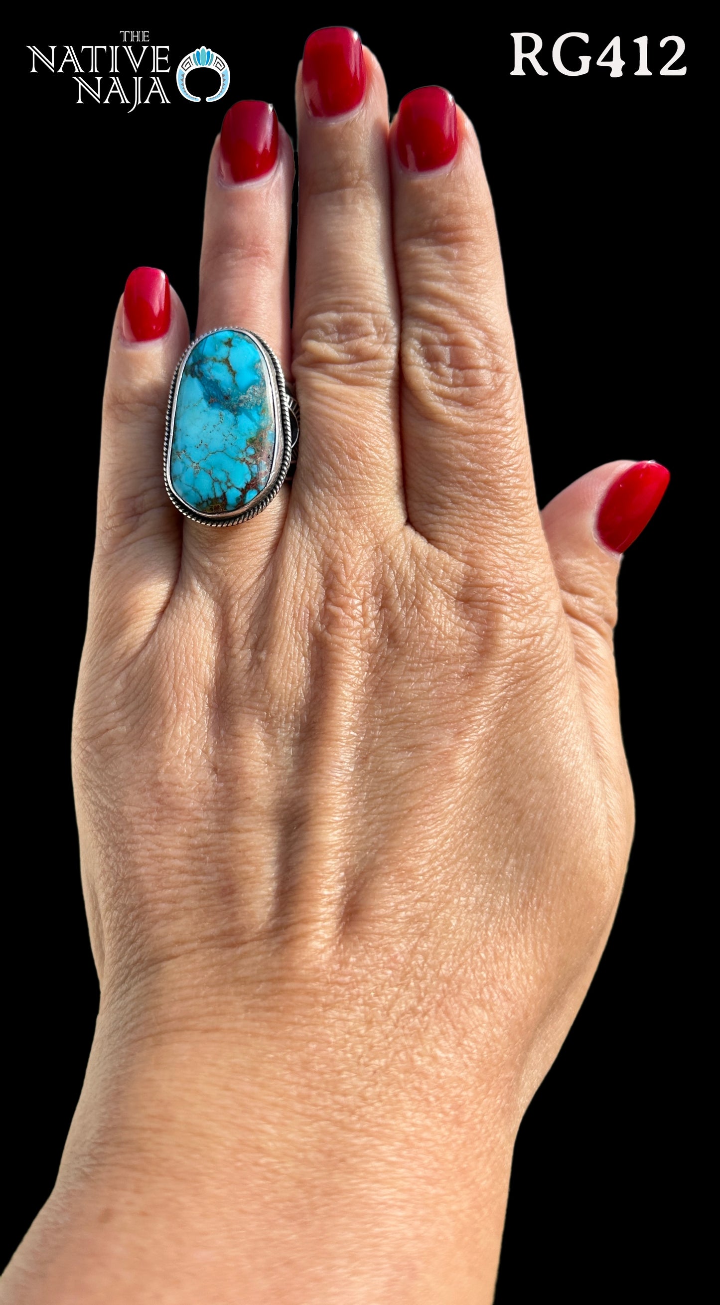 Rare Navajo Bo Reeves Indian Mountain Turquoise & Sterling Silver Ring Size 6 3/4 RG412