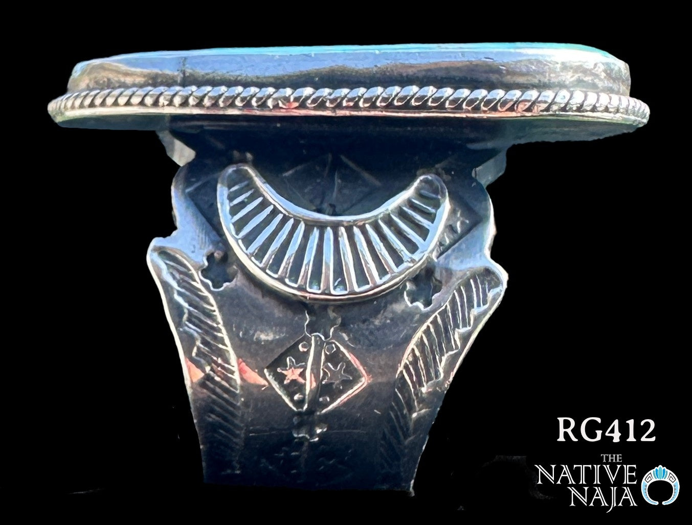 Rare Navajo Bo Reeves Indian Mountain Turquoise & Sterling Silver Ring Size 6 3/4 RG412