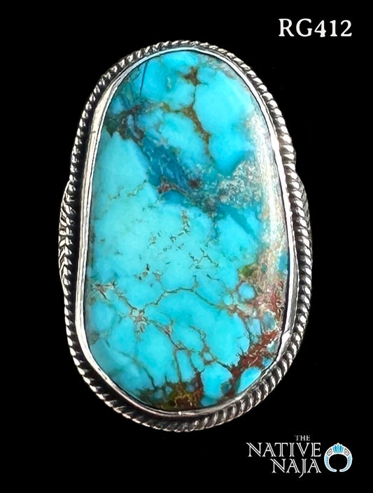 Rare Navajo Bo Reeves Indian Mountain Turquoise & Sterling Silver Ring Size 6 3/4 RG412