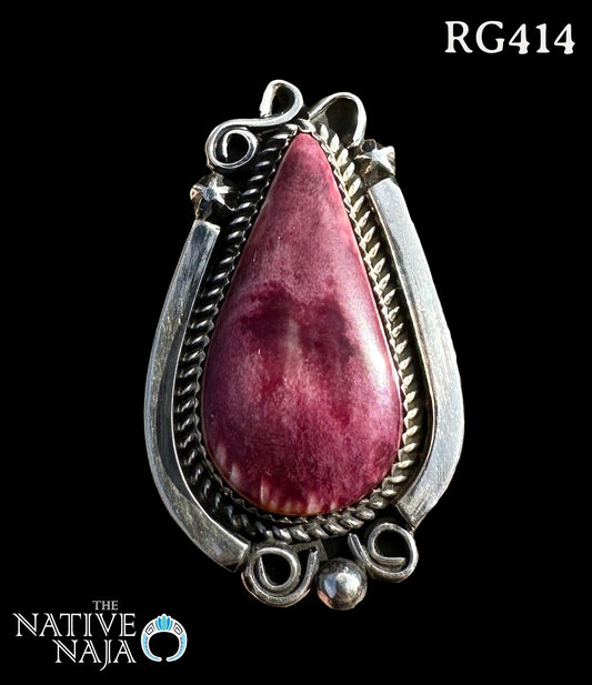 Navajo Artist Leslie Nez Sterling Silver & Purple Spiny Oyster Ring Size 8 1/4 RG414