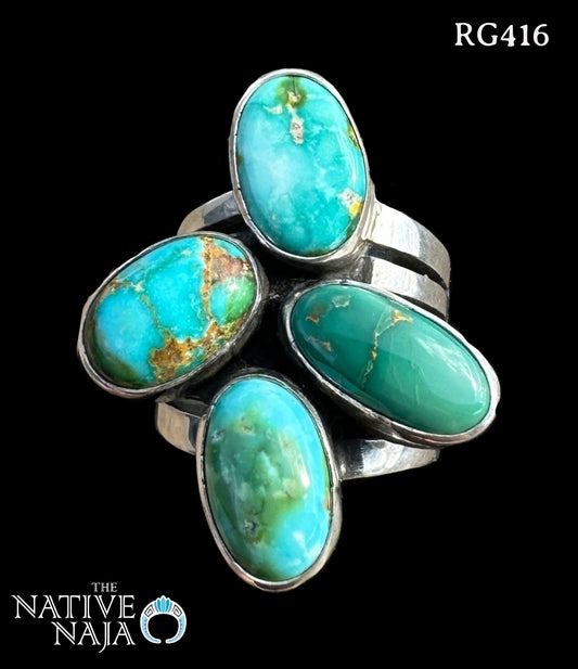 Navajo Artist Geneva Apachito Sterling Silver & Sonoran Turquoise Ring Size 8 1/2 RG416