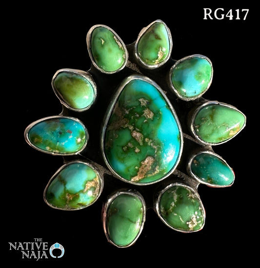 Navajo Artist Geneva Apachito Sterling Silver & Sonoran Turquoise Ring Size 8 1/4 RG417