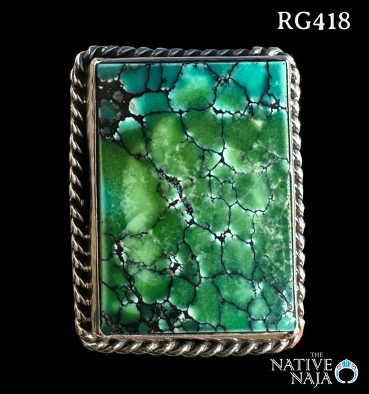 Navajo Artist Linda Yazzie Sterling Silver & Rare Sky Horse Turquoise Ring Size 8 1/2 RG418