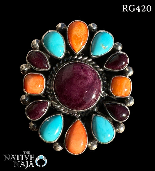 Navajo Artist Carol Wylie Sterling Silver & Multi Stone Ring Size 7 3/4 RG420