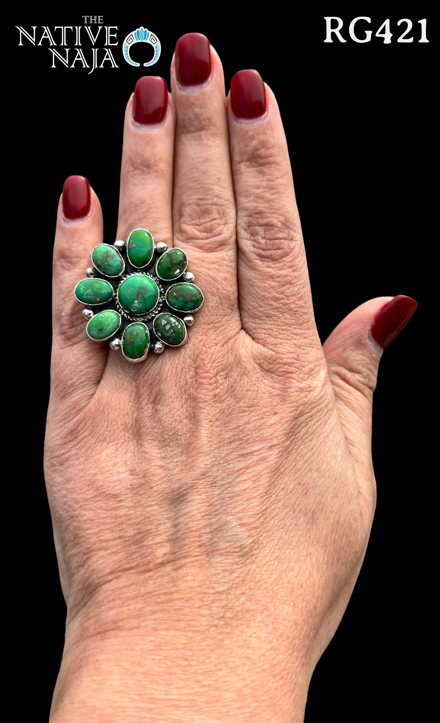 Navajo Artist Pansy Johnson Sterling Silver & Sonoran Turquoise Ring Size Adj RG421