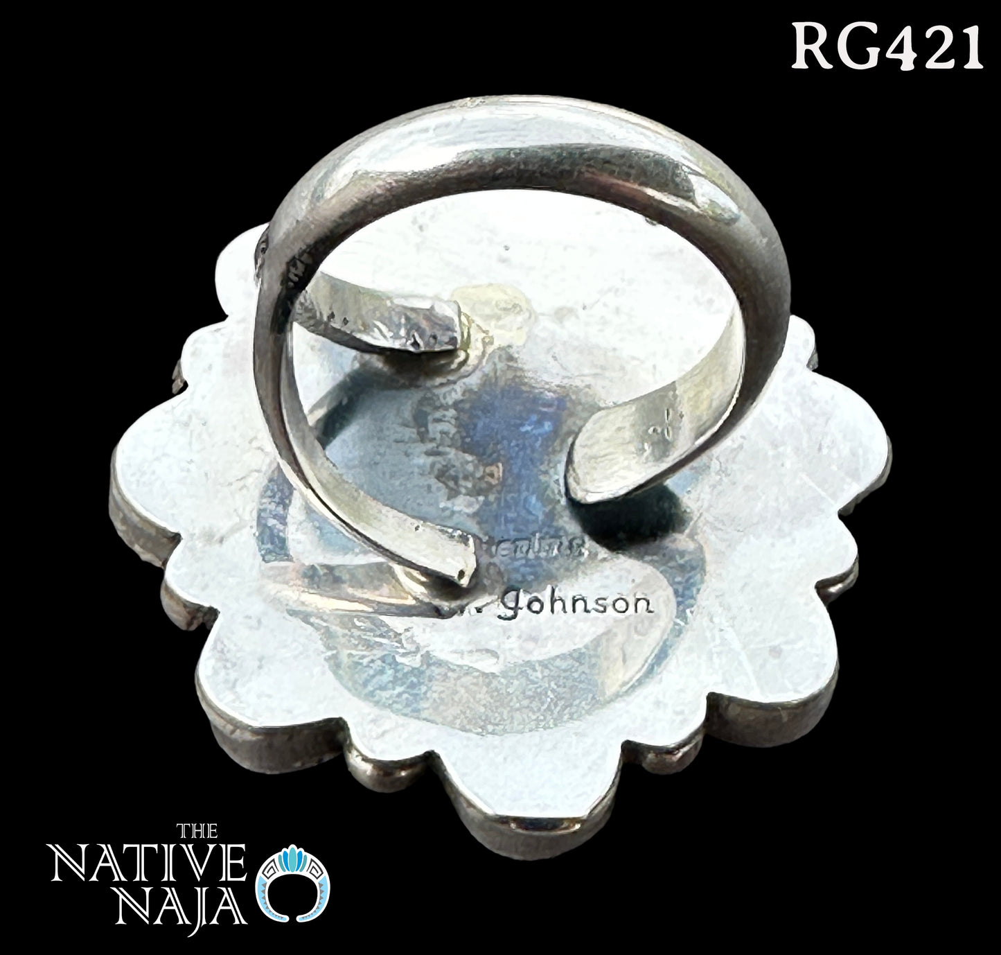 Navajo Artist Pansy Johnson Sterling Silver & Sonoran Turquoise Ring Size Adj RG421