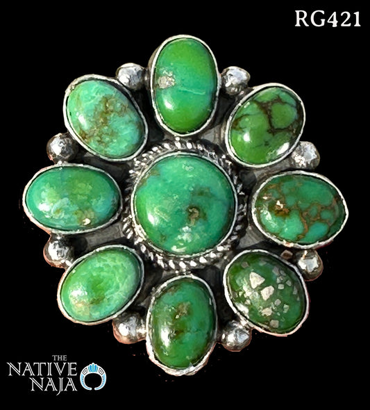 Navajo Artist Pansy Johnson Sterling Silver & Sonoran Turquoise Ring Size Adj RG421