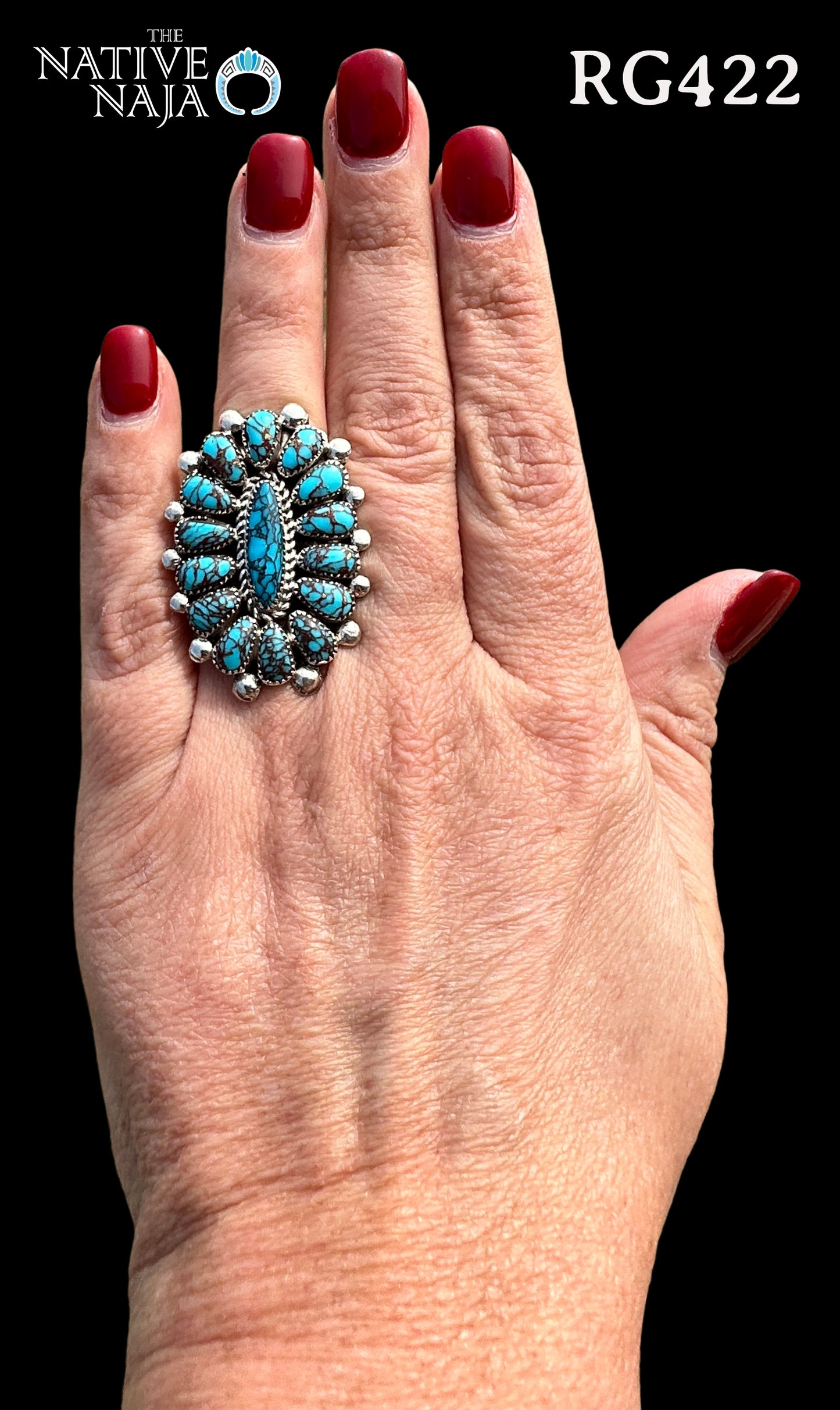 Zuni Artist Lorraine Waatsa Sterling Silver & Petit Point Chinese Mountain Turquoise Ring Size 7 RG422