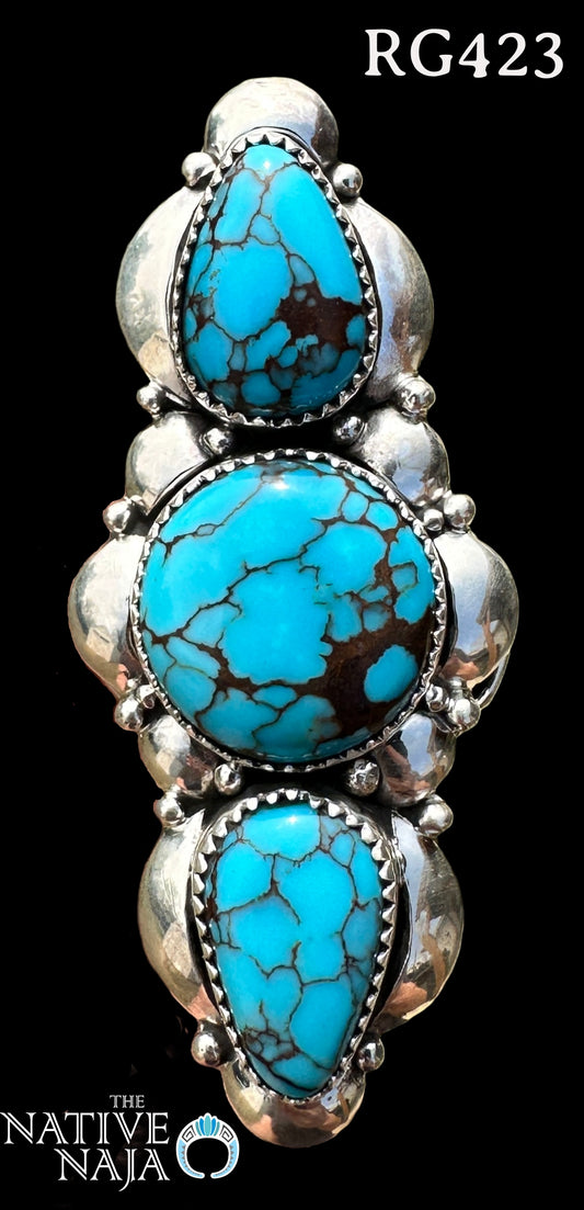 Navajo Artist Clem Nalwood Sterling Silver & Egyptian Turquoise Ring Size 8 RG423