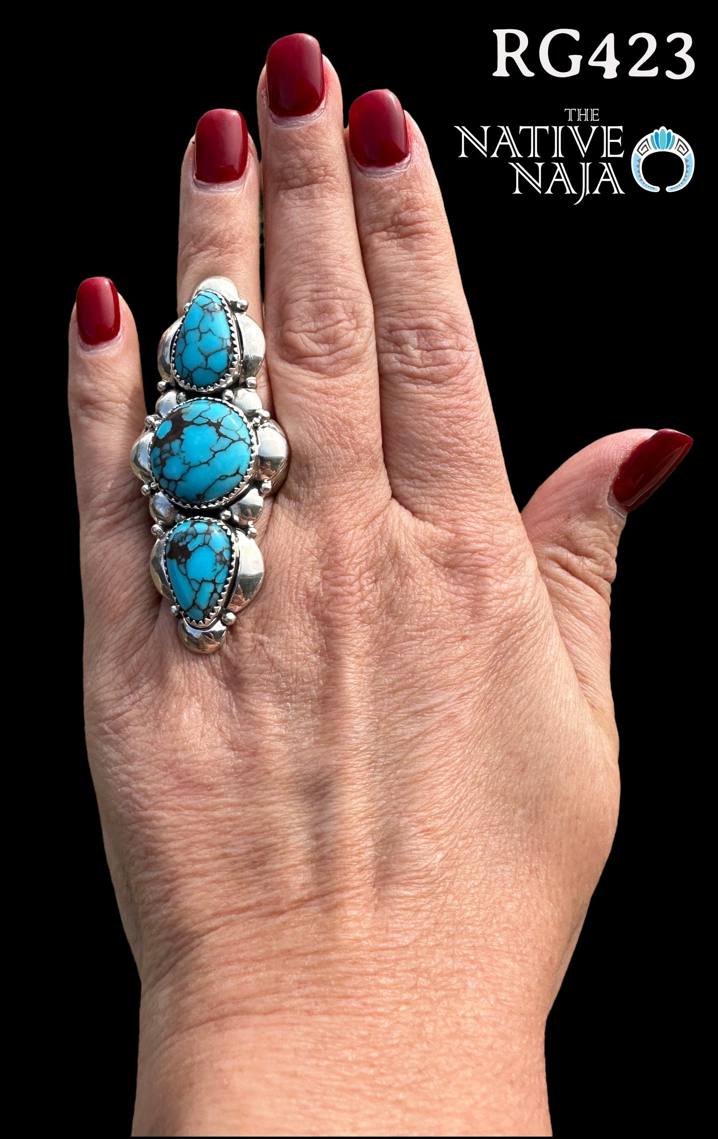 Navajo Artist Clem Nalwood Sterling Silver & Egyptian Turquoise Ring Size 8 RG423