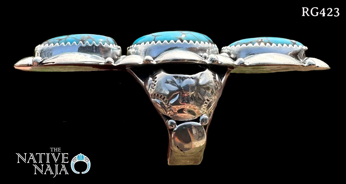 Navajo Artist Clem Nalwood Sterling Silver & Egyptian Turquoise Ring Size 8 RG423
