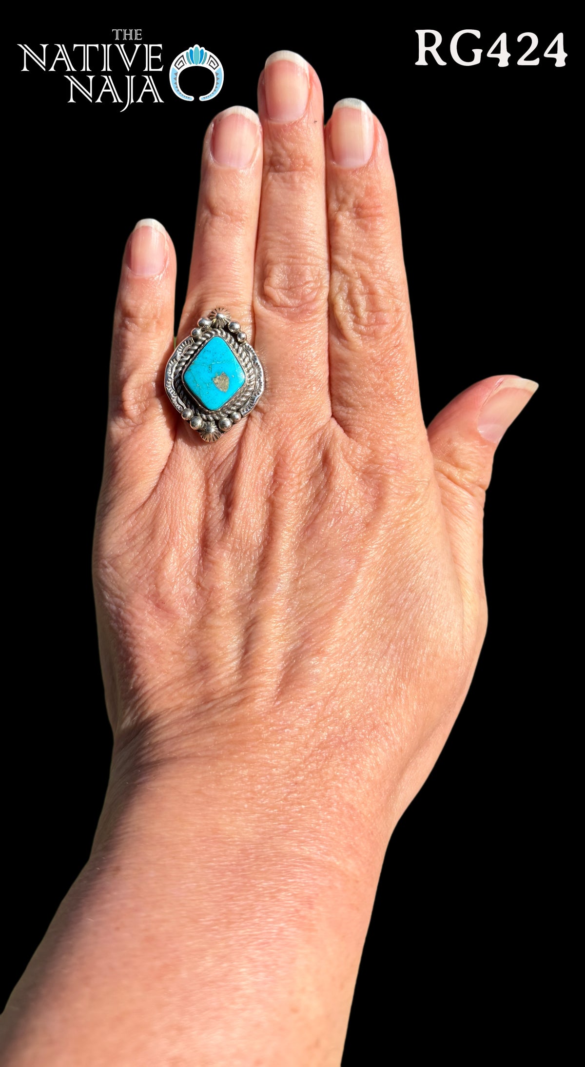 Navajo Artist Rosella Paxton Sterling Silver & Kingman Turquoise Ring Size 8 RG424
