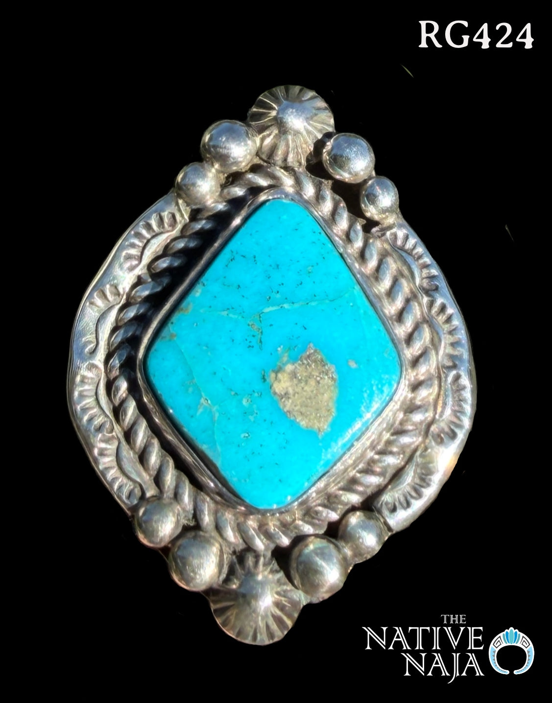 Navajo Artist Rosella Paxton Sterling Silver & Kingman Turquoise Ring Size 8 RG424
