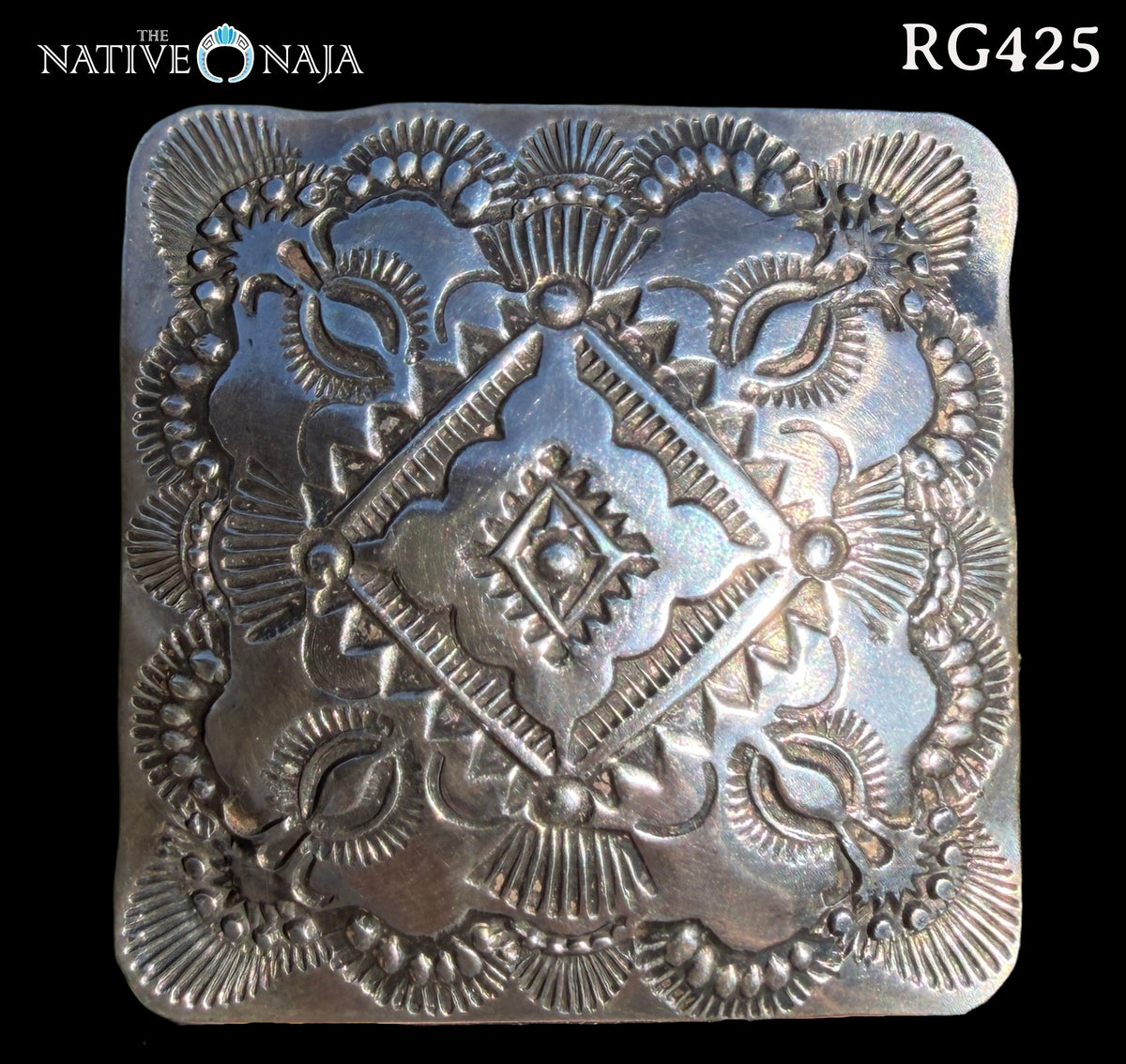 Large Navajo Vincent Platero Adjustable Hand Stamped Sterling Silver Ring RG425