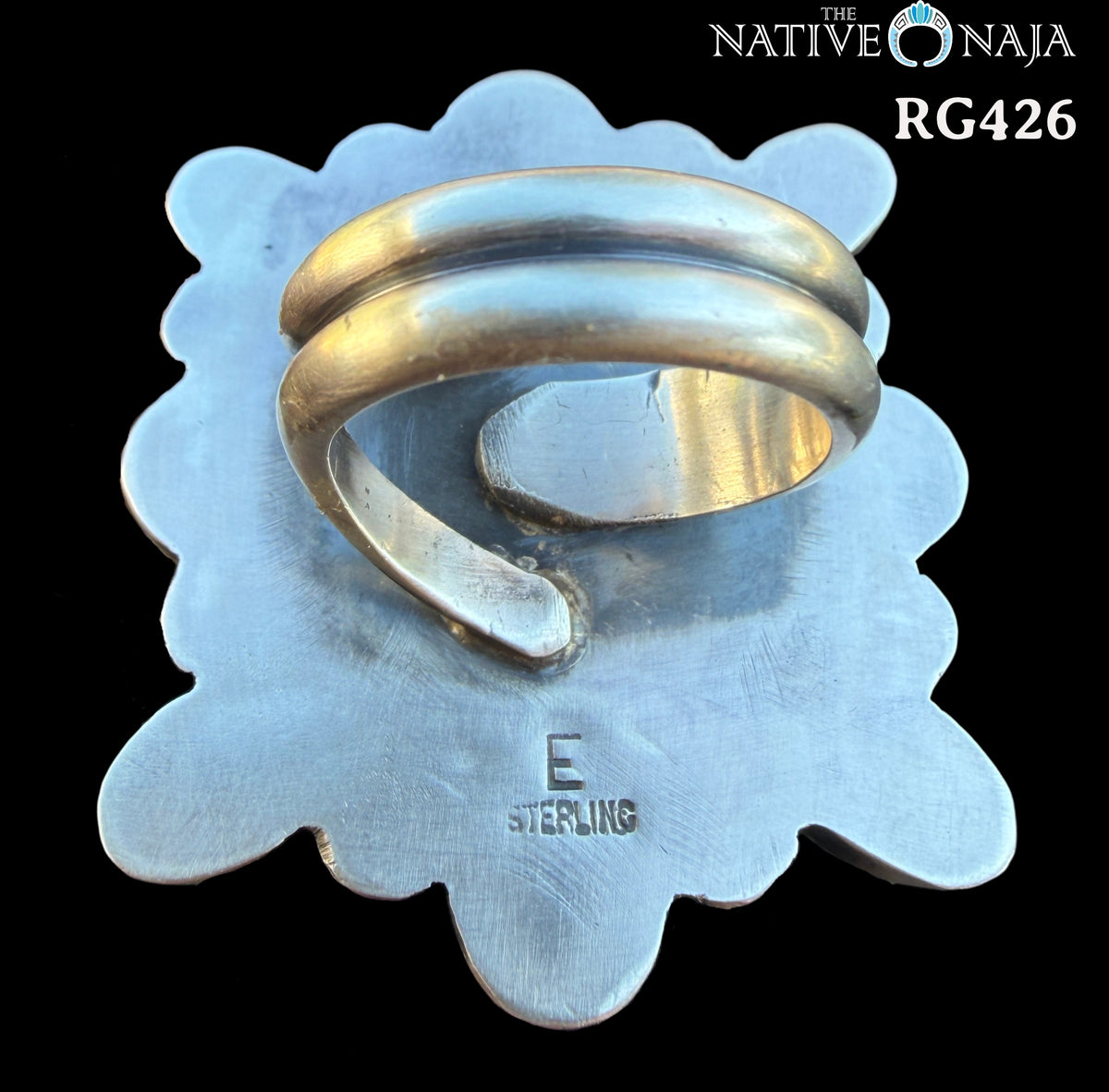 Large Navajo Randall Enditto Mojave Turquoise Sterling Silver SZ Adjustable Ring RG426