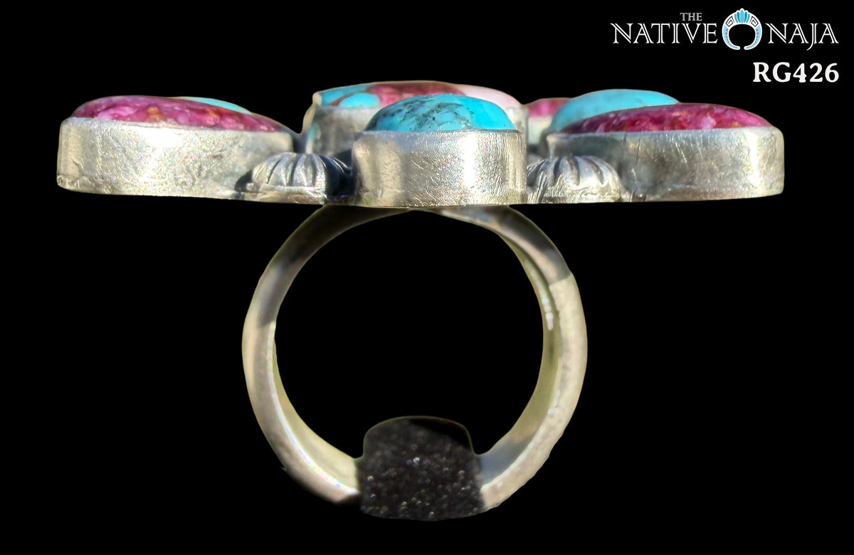 Large Navajo Randall Enditto Mojave Turquoise Sterling Silver SZ Adjustable Ring RG426