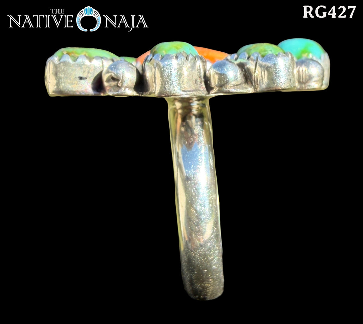 Navajo Linda Yazzie Sonoran Turquoise Spiny Oyster Sterling Silver Ring SZ 7 1/2 RG427