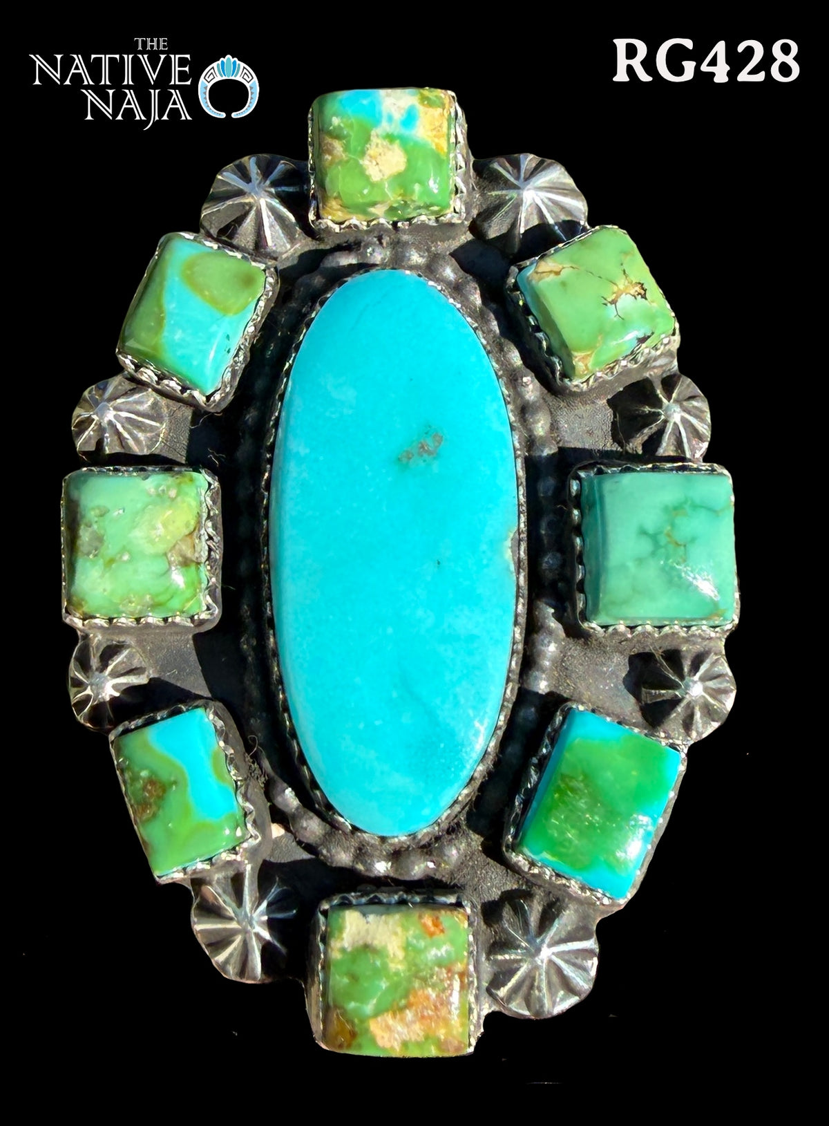 Navajo Rosella Paxton Sterling Silver Sonoran & Candelaria Turquoise Ring SZ 8 RG428