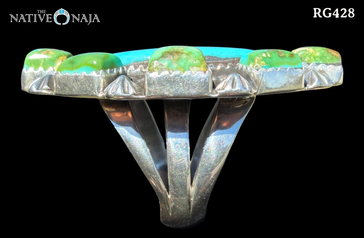 Navajo Rosella Paxton Sterling Silver Sonoran & Candelaria Turquoise Ring SZ 8 RG428