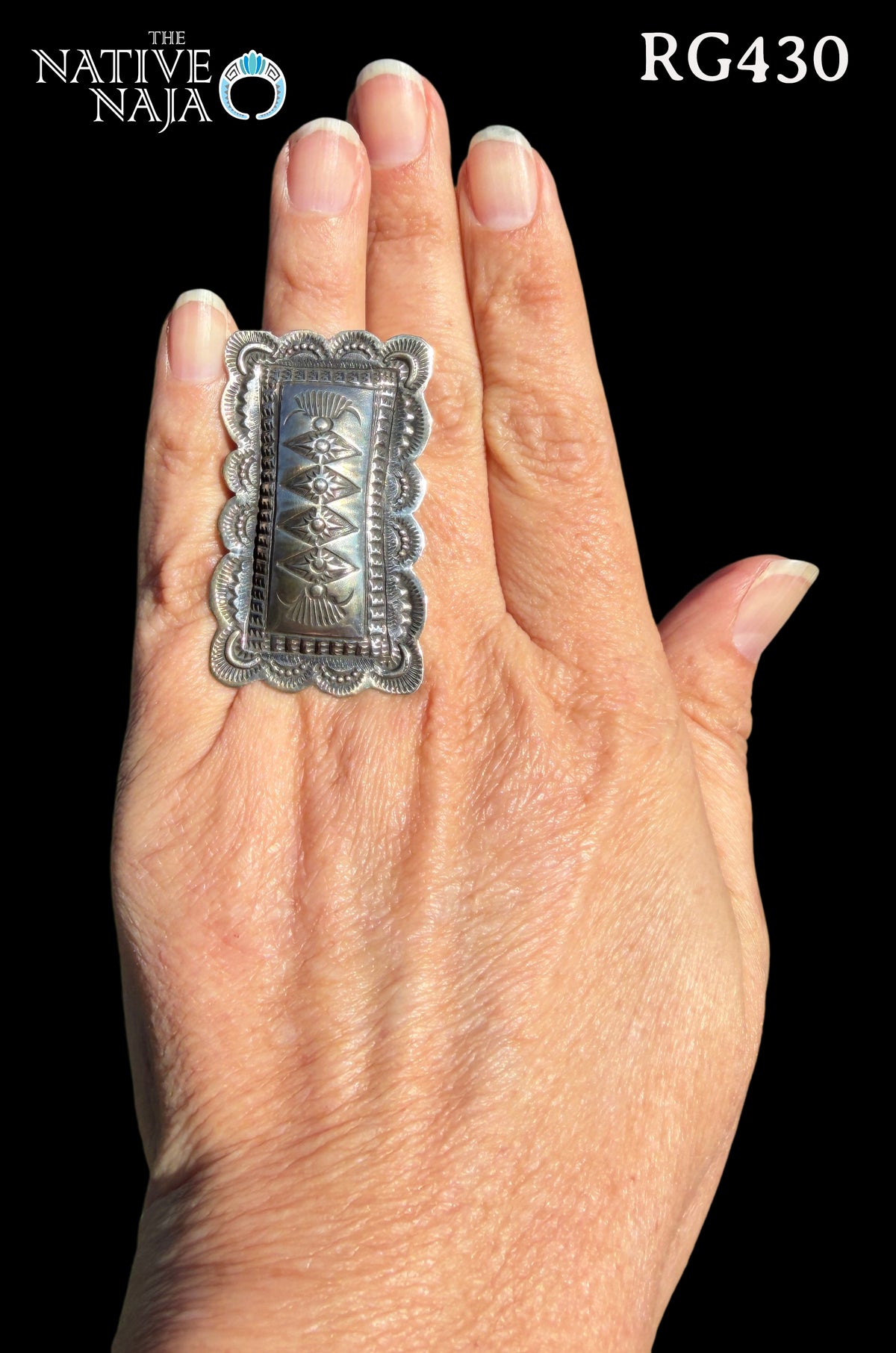 Large Navajo Vincent Platero Adjustable Hand Stamped Sterling Silver Ring RG430