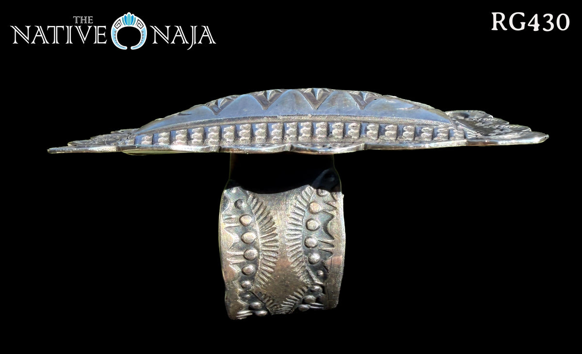 Large Navajo Vincent Platero Adjustable Hand Stamped Sterling Silver Ring RG430
