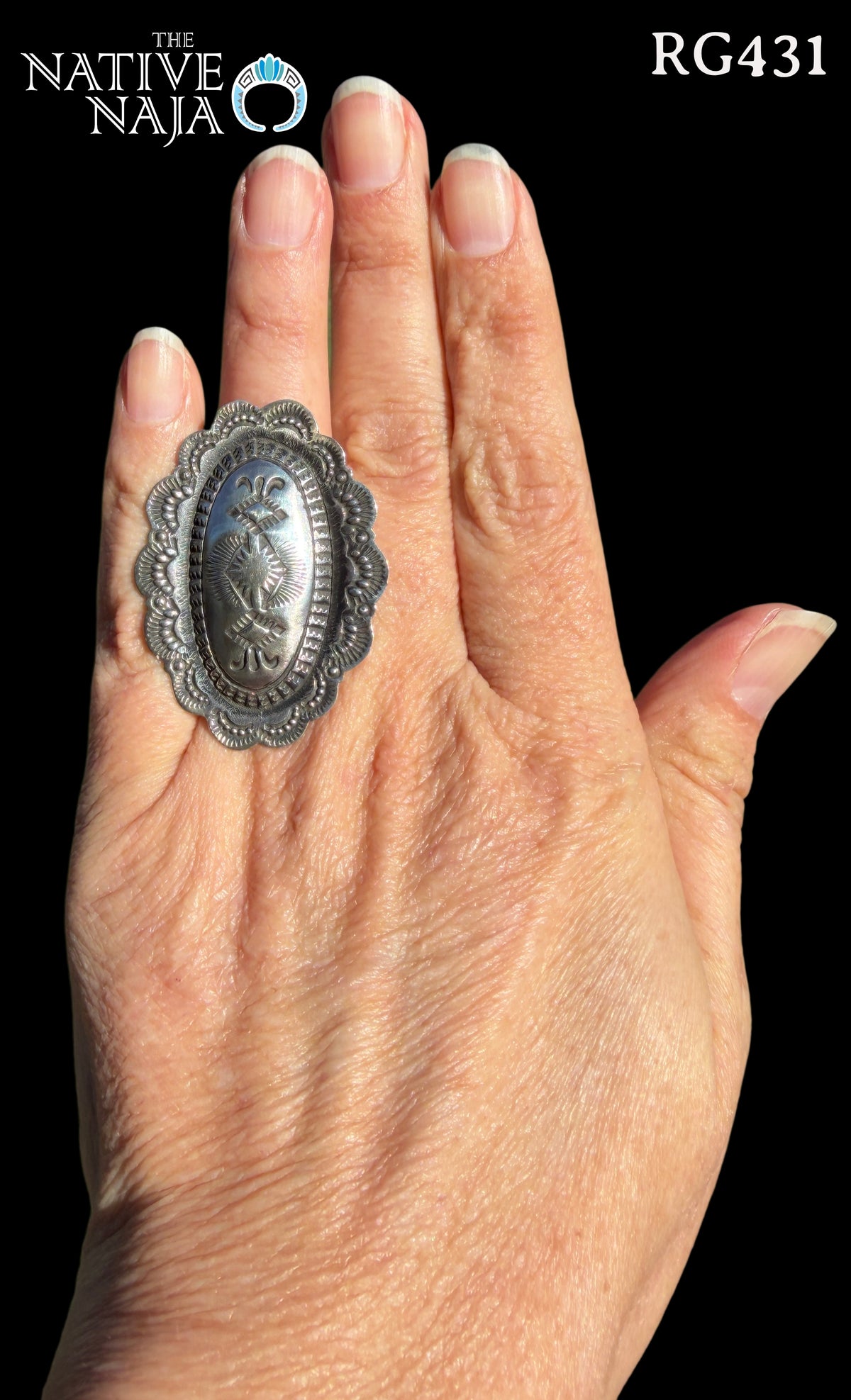 Large Navajo Vincent Platero Adjustable Hand Stamped Sterling Silver Ring RG431