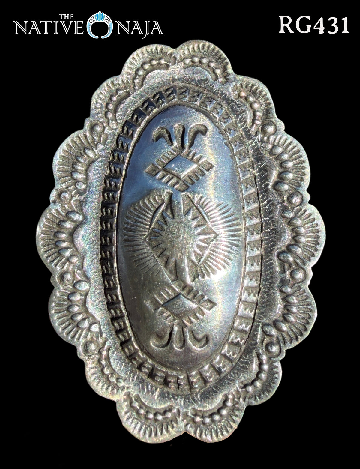 Large Navajo Vincent Platero Adjustable Hand Stamped Sterling Silver Ring RG431
