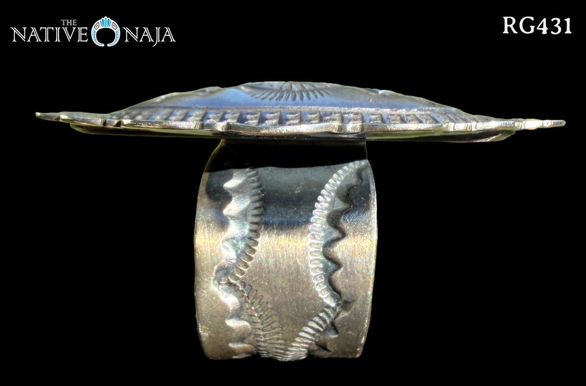 Large Navajo Vincent Platero Adjustable Hand Stamped Sterling Silver Ring RG431