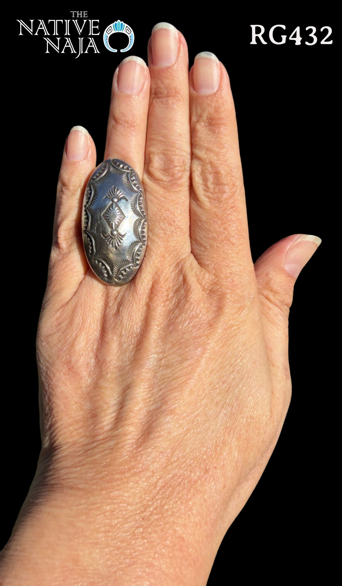 Large Navajo Vincent Platero Adjustable Hand Stamped Sterling Silver Ring RG432