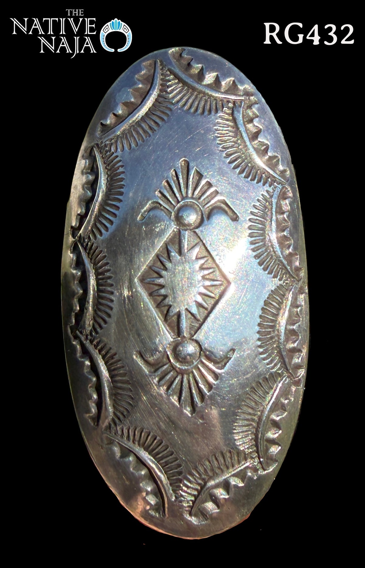 Large Navajo Vincent Platero Adjustable Hand Stamped Sterling Silver Ring RG432
