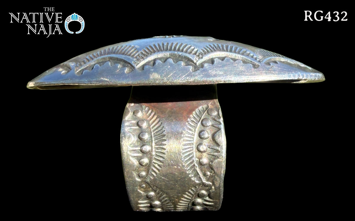 Large Navajo Vincent Platero Adjustable Hand Stamped Sterling Silver Ring RG432