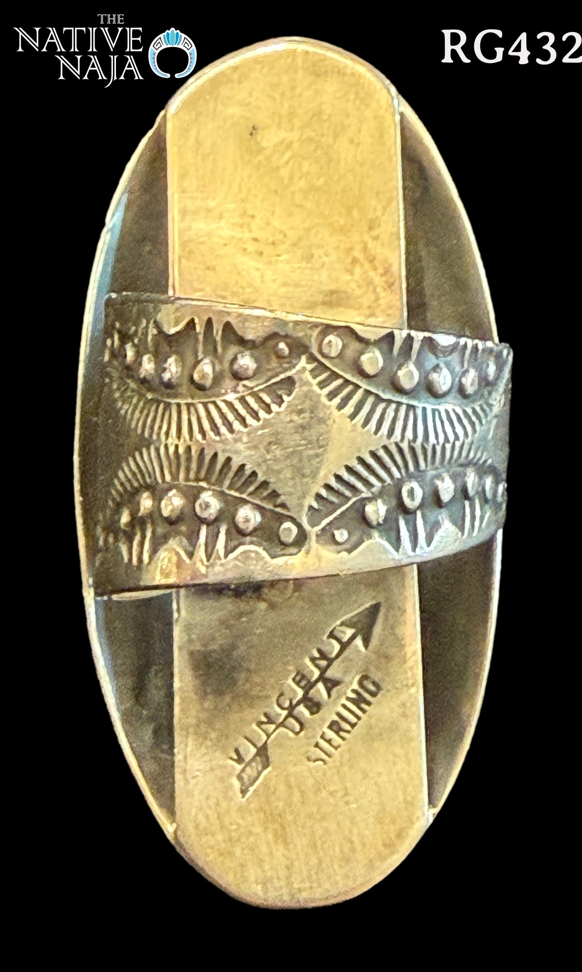 Large Navajo Vincent Platero Adjustable Hand Stamped Sterling Silver Ring RG432