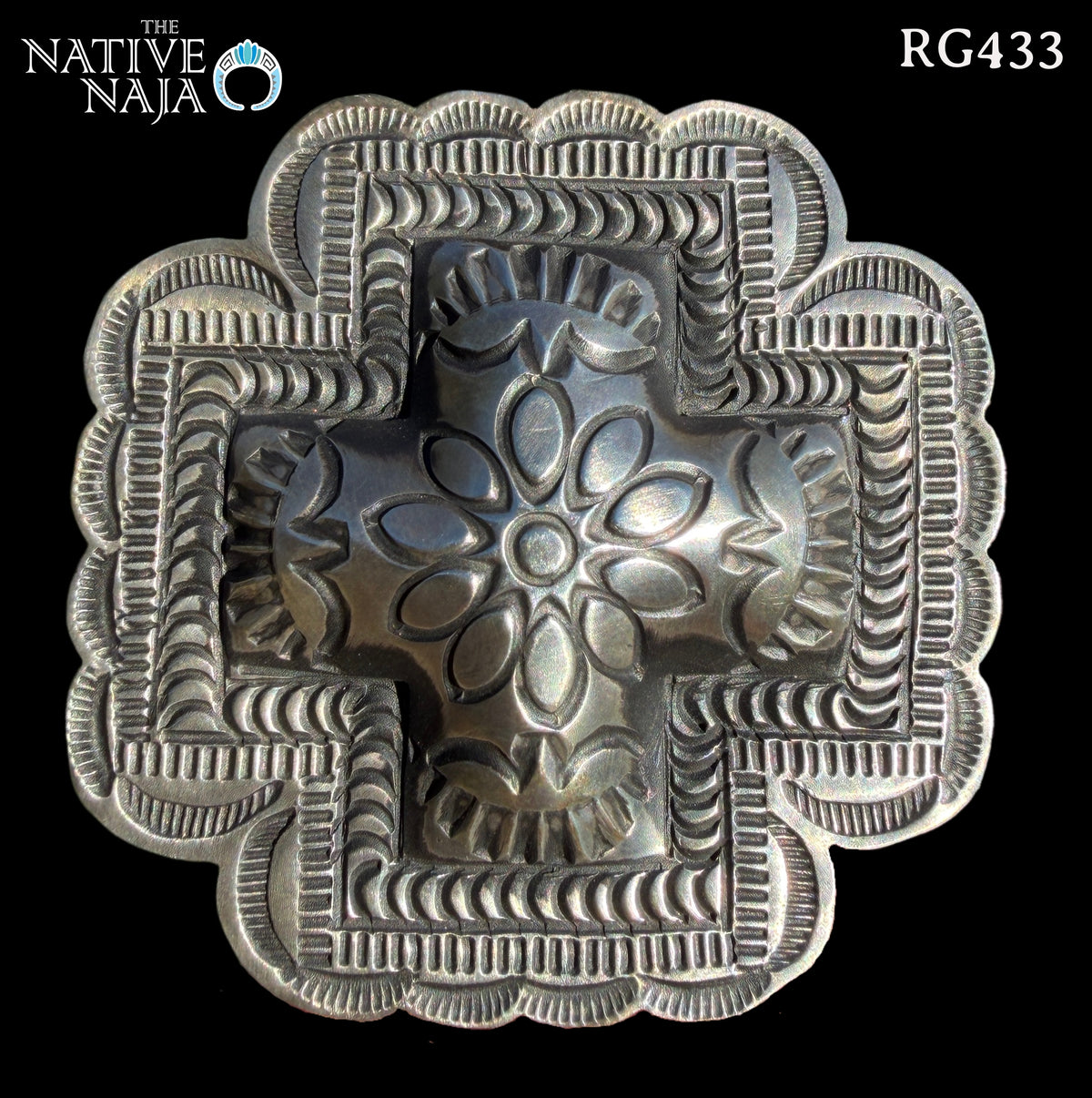 Extra LRG Navajo Leander Tahe Adjustable Hand Stamped Cross Sterling Silver Ring RG433