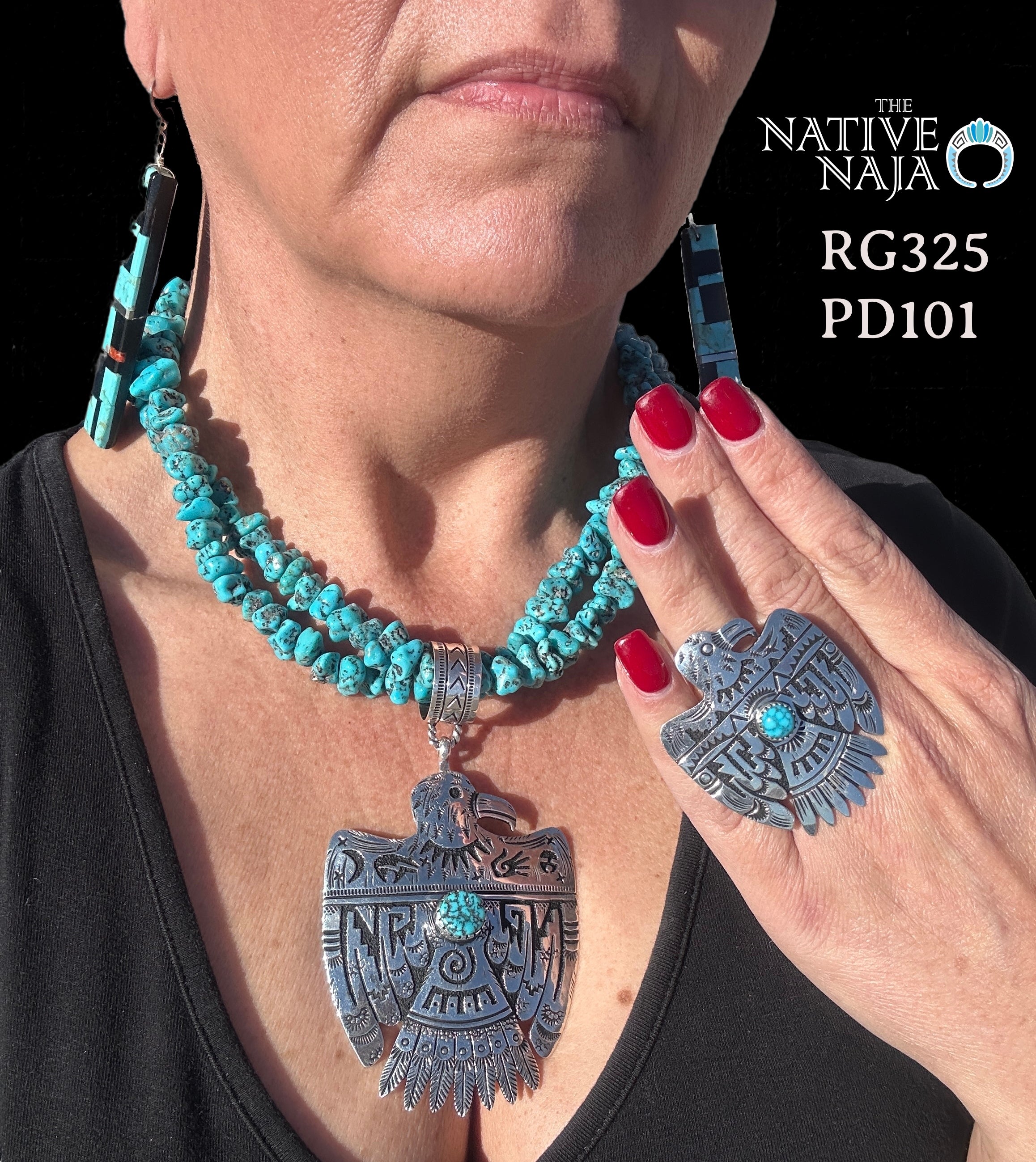 Navajo Artist Richard Singer Sterling Silver & Kingman Turquoise Thunderbird Adjustable Ring RG325