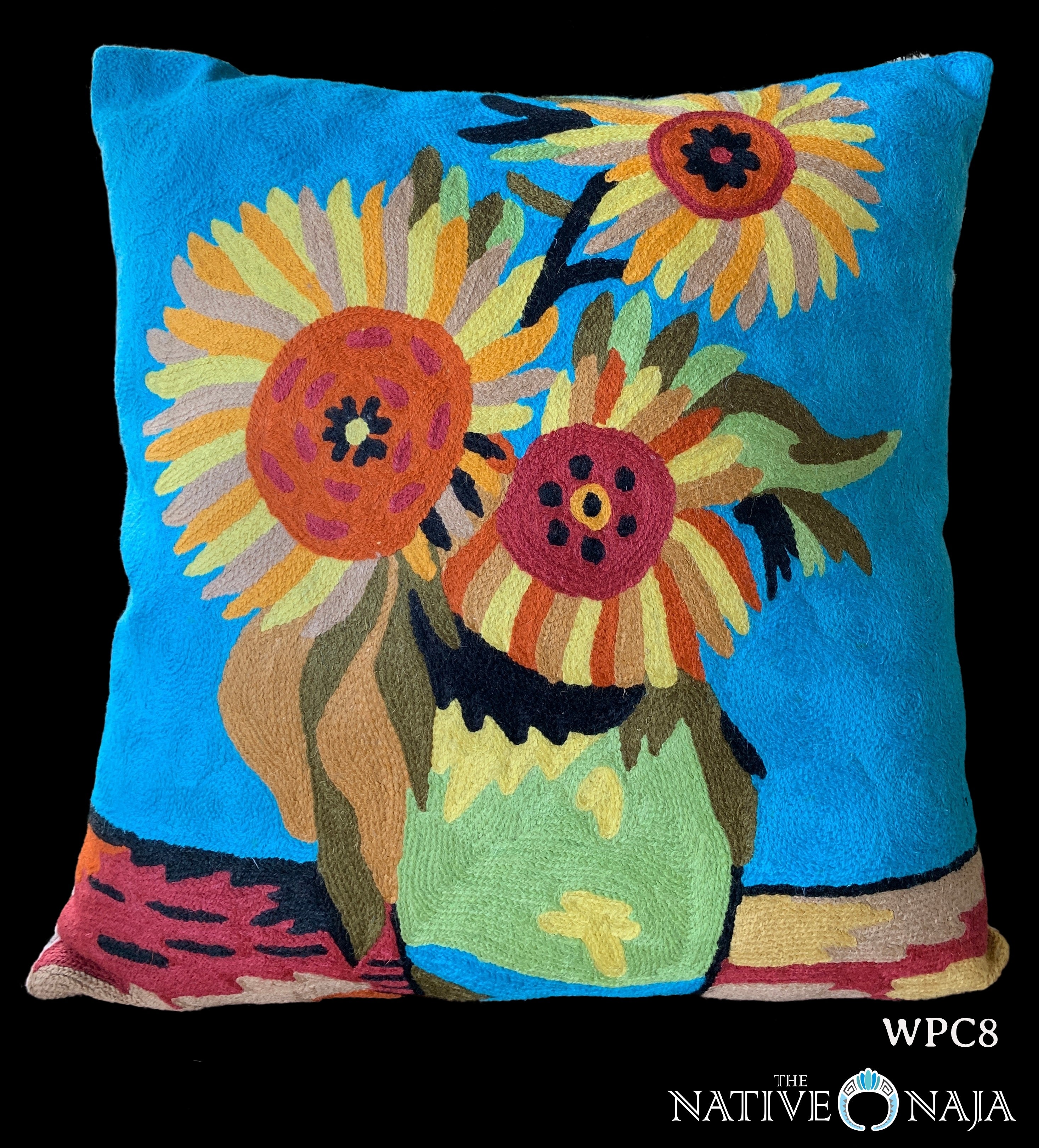 Southwestern Floral Kashmiri 18"X18" Wool Designer Art Pillow Cover WPC8