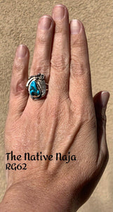 Navajo Signed Sterling Silver & Rare Sleeping Beauty Turquoise Ring Size 6 1/4 RG62