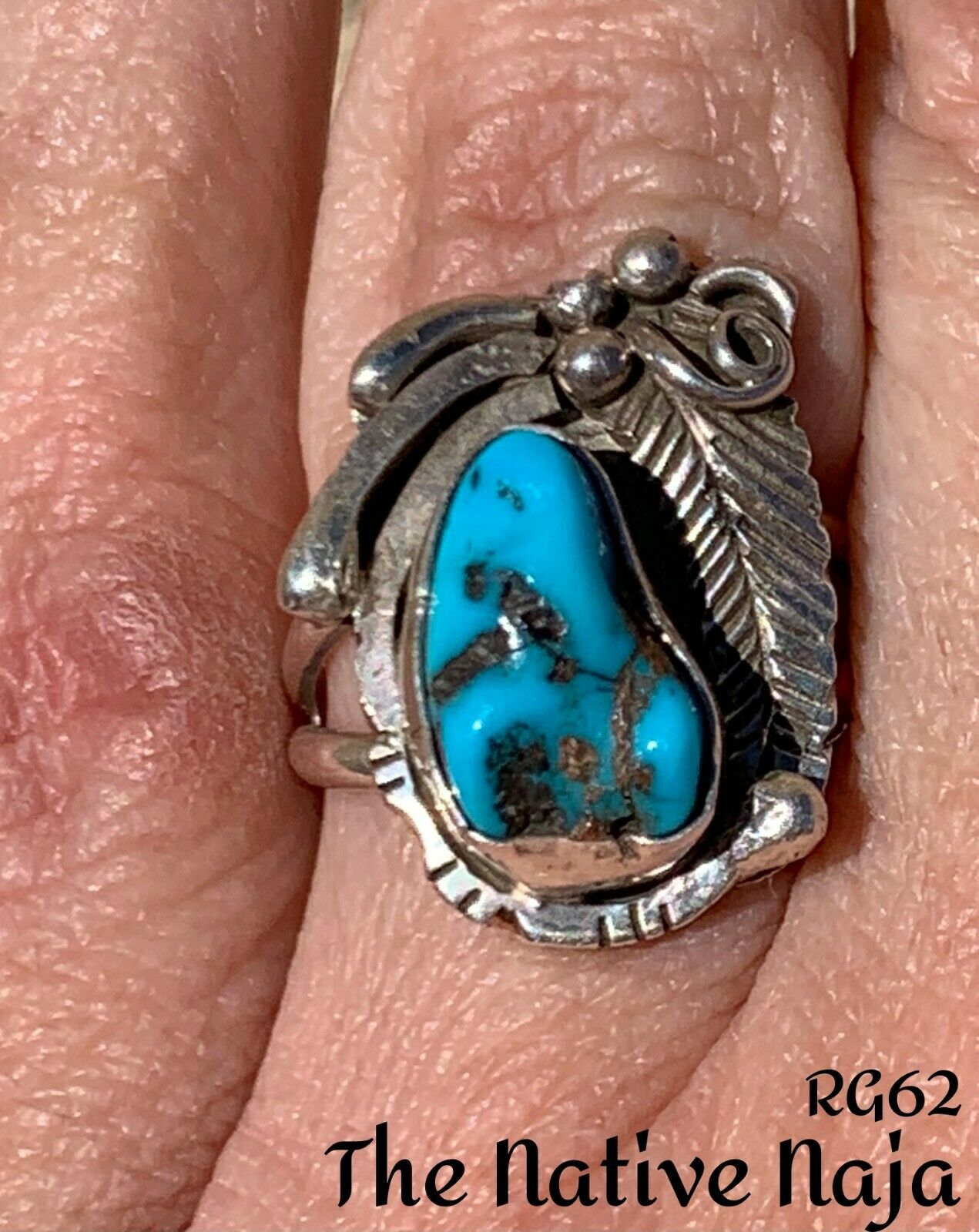 Navajo Signed Sterling Silver & Rare Sleeping Beauty Turquoise Ring Size 6 1/4 RG62