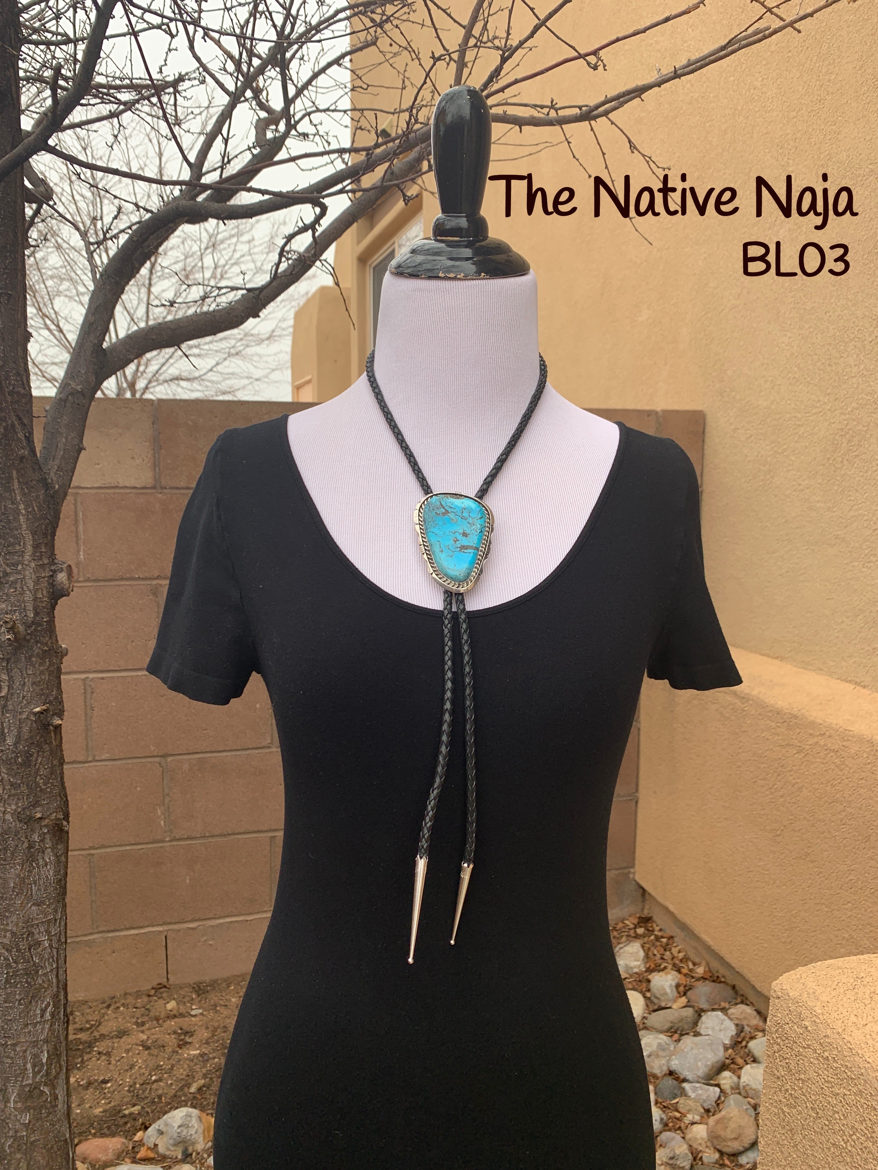 Large Navajo Sterling Silver & Kingman Turquoise  Braided Leather Concho Bolo BL03
