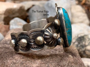 Navajo Sterling Silver & Kingman Turquoise Cuff Bracelet BR06