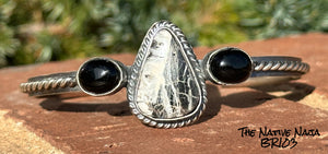 Navajo Chimney Butte Black Onyx White Buffalo & Sterling Silver Cuff Bracelet BR103