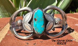 Navajo Henry Morgan Kingman Turquoise & Sterling Silver Sandcast Cuff Bracelet BR108