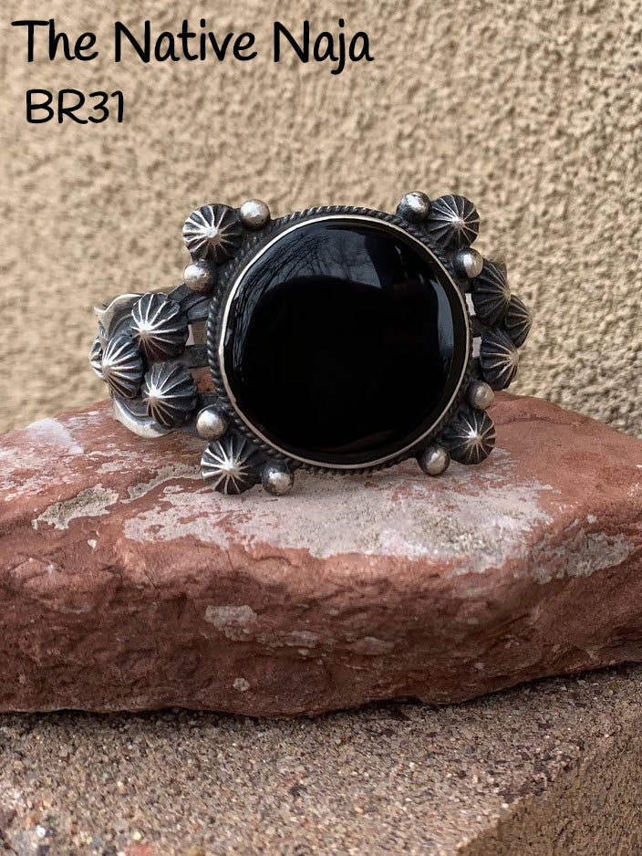 Navajo Chimney Butte Sterling Silver & Black Onyx Cuff Bracelet BR31