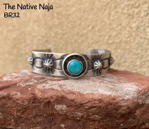 Navajo Chimney Butte Sterling Silver & Kingman Turquoise Cuff Bracelet BR32