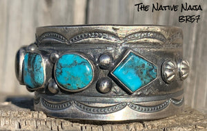 Navajo Chimney Butte Sterling Silver, Black Onyx & Kingman Turquoise Cuff Bracelet BR57