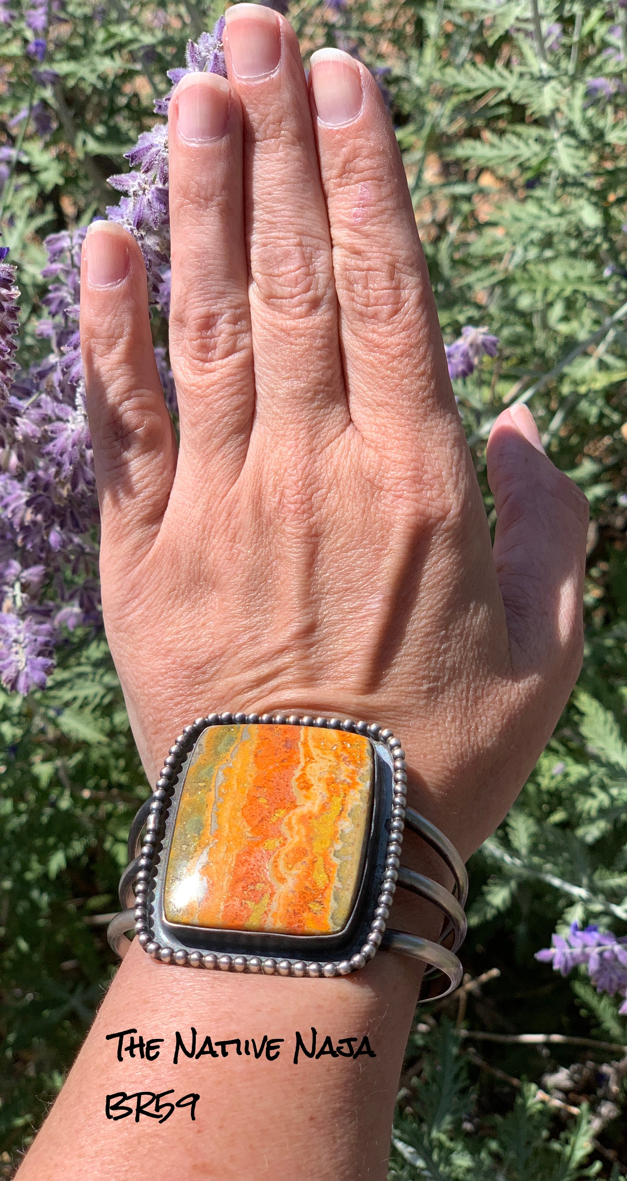Navajo Chimney Butte Shadowbox Sterling Silver & Bumblebee Jasper Cuff Bracelet BR59