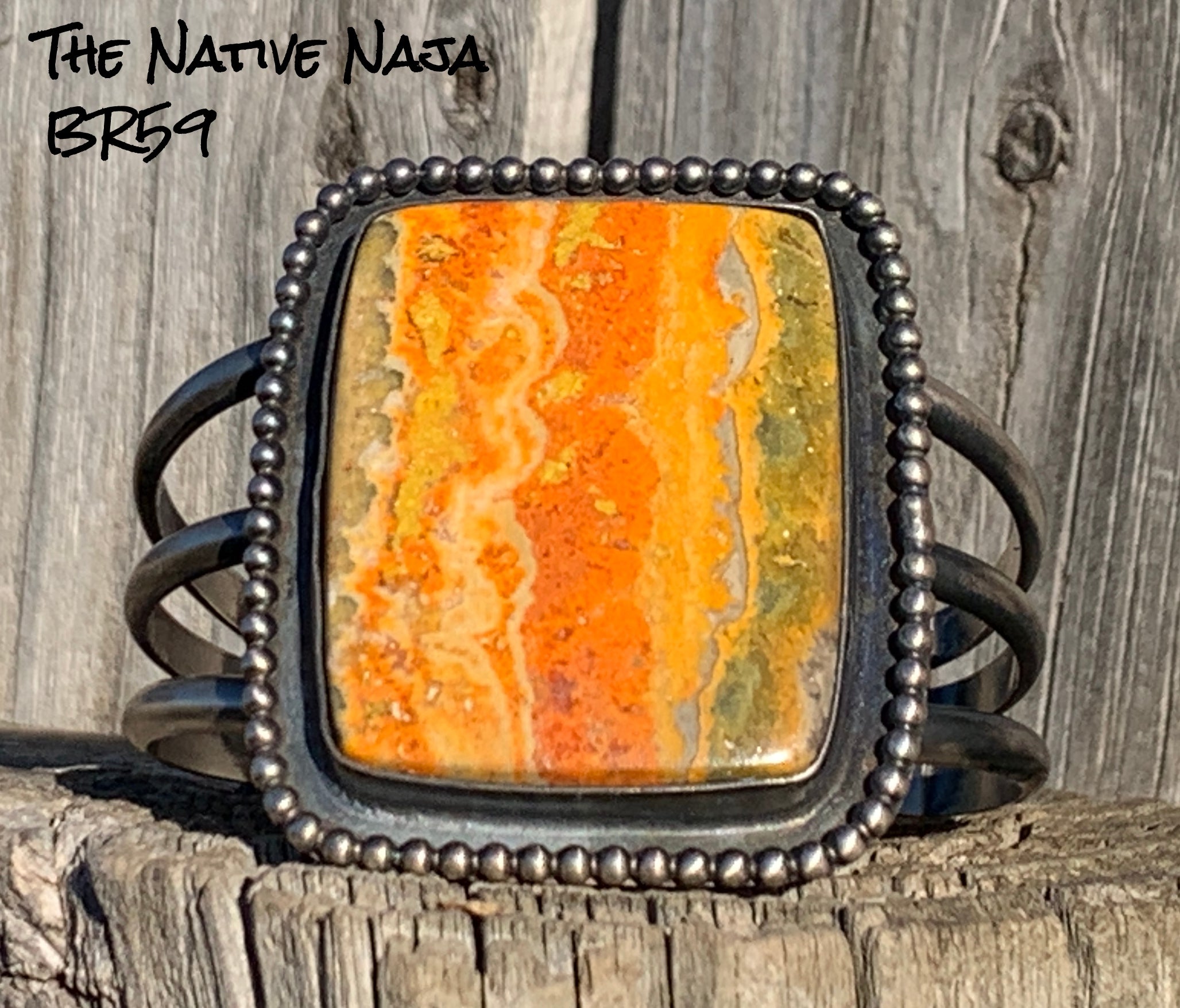Navajo Chimney Butte Shadowbox Sterling Silver & Bumblebee Jasper Cuff Bracelet BR59