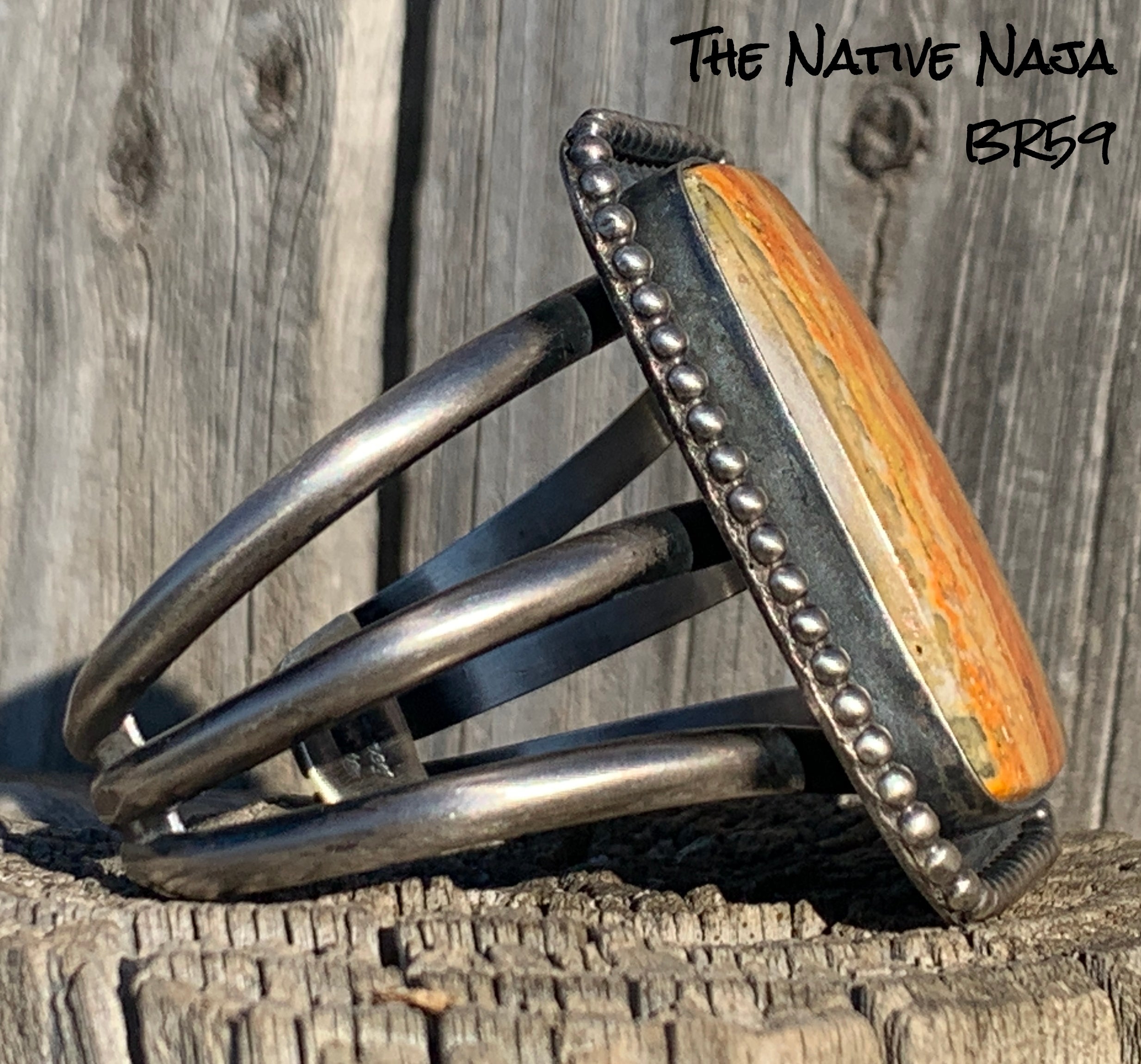 Navajo Chimney Butte Shadowbox Sterling Silver & Bumblebee Jasper Cuff Bracelet BR59